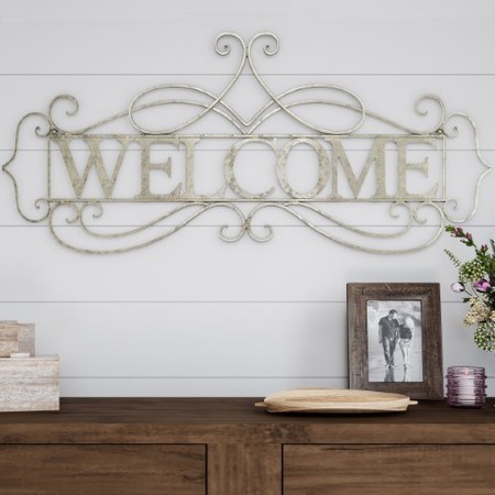 HASTINGS HOME Metal Cutout, Welcome Decorative Wall Sign, 3D Word Art Accent Décor, Modern Rustic Farmhouse 212280TEC